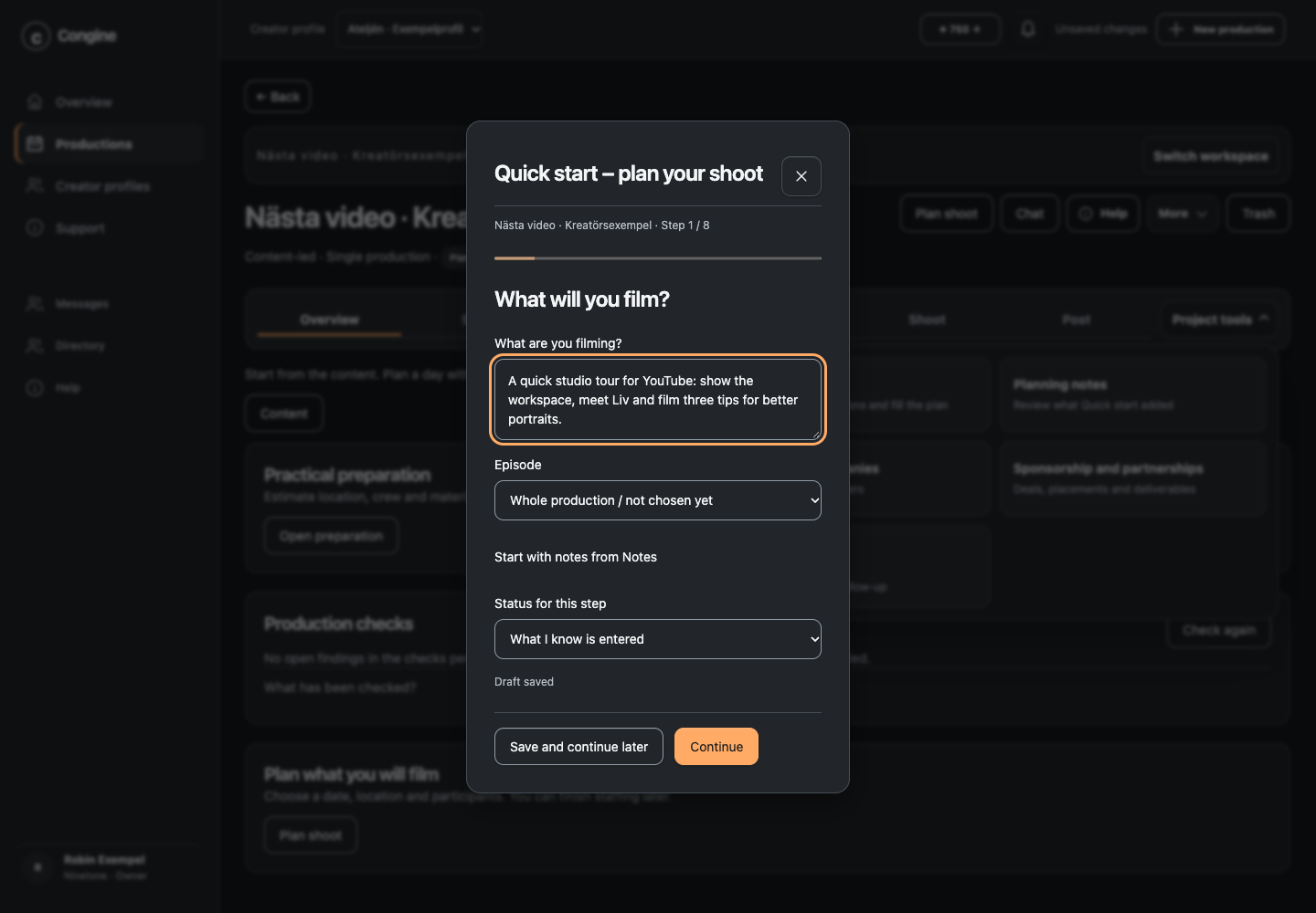 Screenshot of Congine’s Quick start wizard