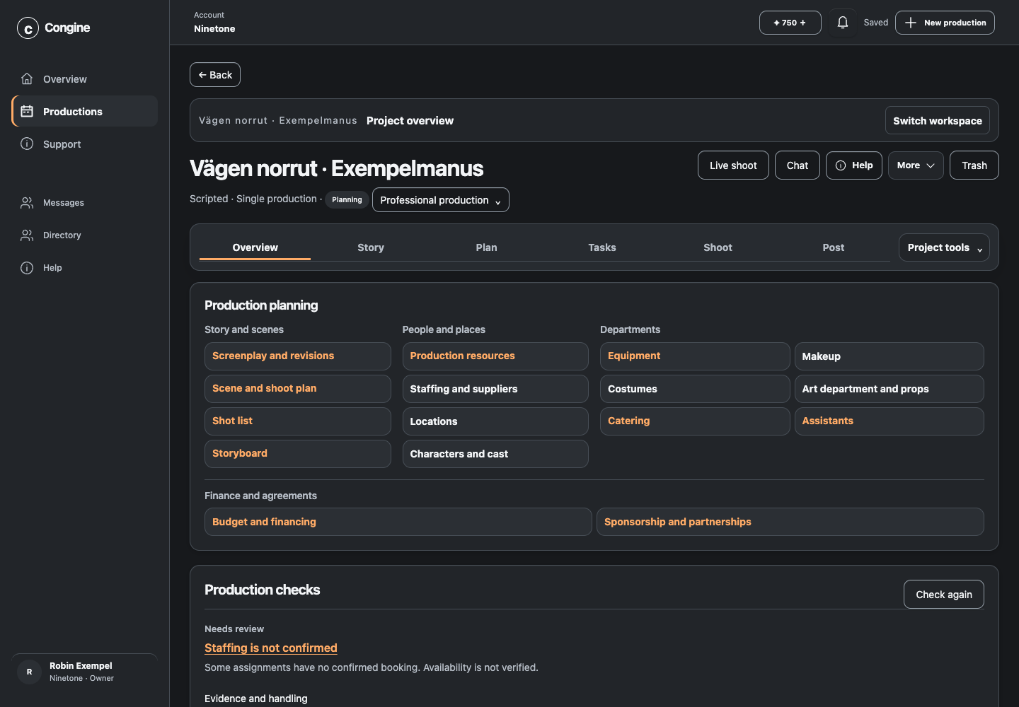 Screenshot of Congine’s Production workspace
